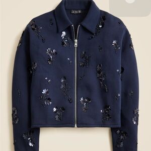 J. Crew Dark Blue Floral Bomber Jacket size small